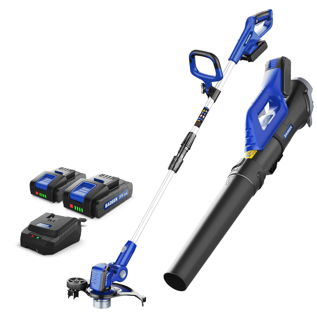 Wild Badger Power 20V Weed Wacker, Leaf Blower, Wheeled Edger Kit Electric with 2 * 2Ah Battery & Charger, String Trimmer, Lightweight, Adjustable Telescopic Shaft, Fast-Charging