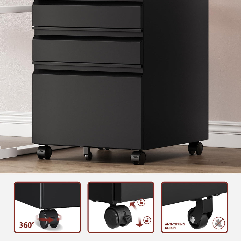 RAVIGIN 4 Drawer File Cabinet with Lock,Vertical Filing Cabinet for Home Office,Metal File Cabinets with Lock,Storage Files for A4/ Legal/Letter, Require Assembly, (Black)