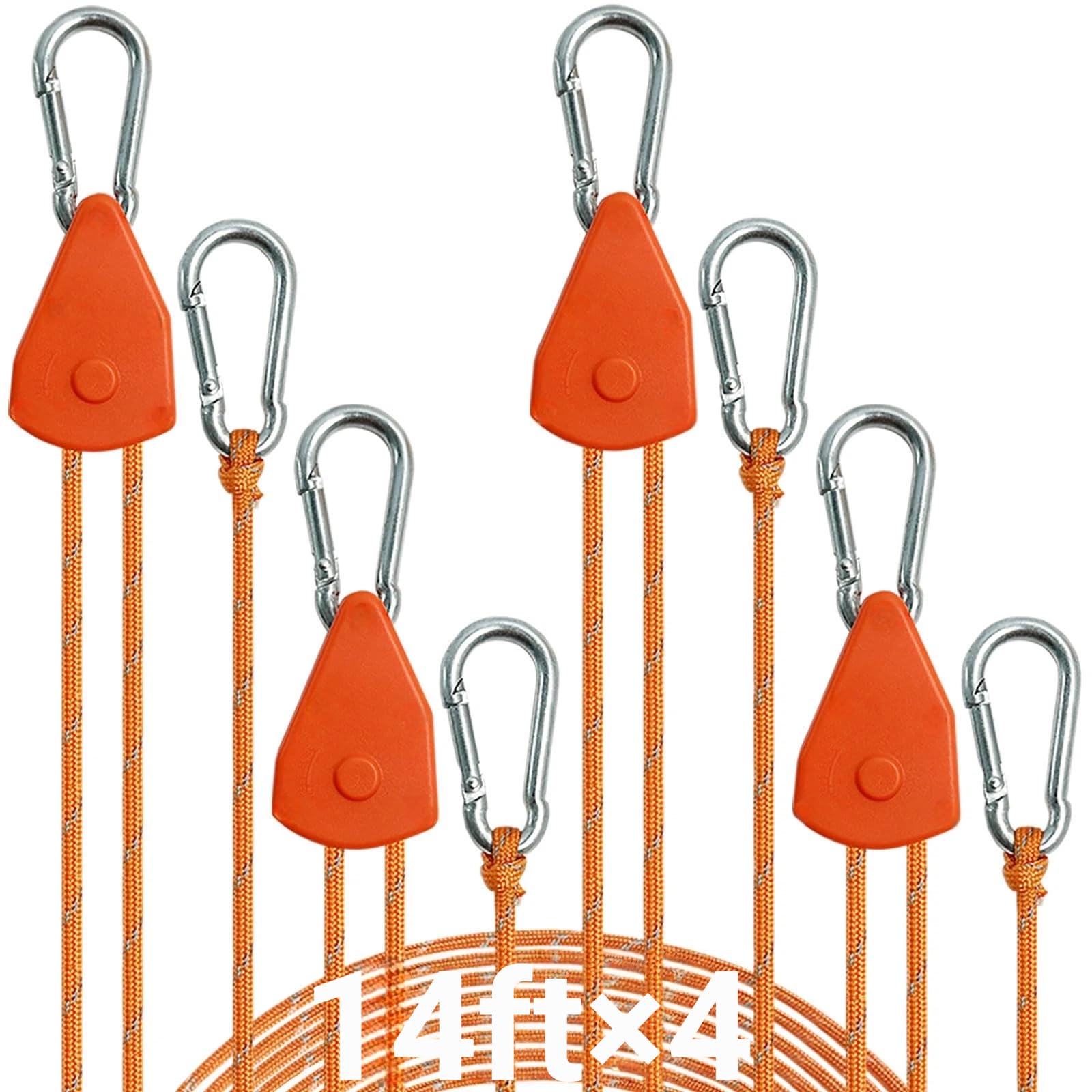 Longer 14ft Retractable Paracord Rope Tie Down Ratchet Strap Small Straps Mini Rope Cam Lock Tent Canopy Tie Down Adjustable Outdoor Windproof Tightener Tensioner Hanger Grow Light 4 Pack 1/8"