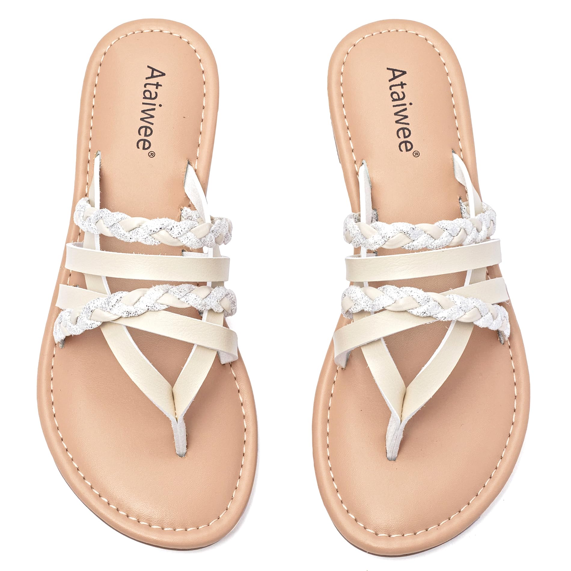 Ataiwee Women's Casual Flat Slide Sandals - Dressy Comfortable Criss Cross Strappy Summer Sandals,Open Toe Multi Strap Beach Flat Thong Sandals.