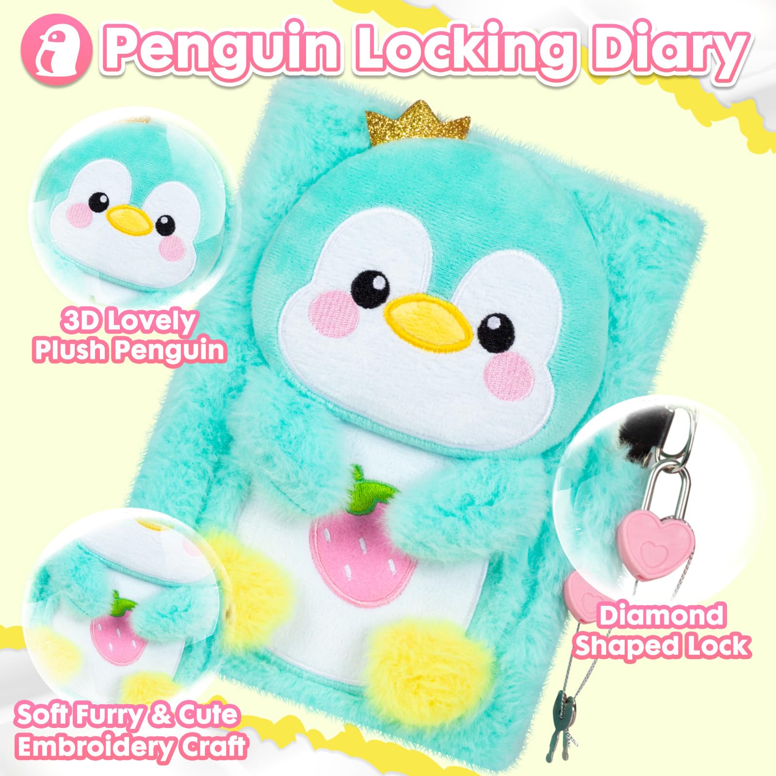 Axolotl Diary for Girls with Lock, Plush Axolotl Toys Gift for Teen Girls, Kids Writing Journal Notebook, Birthday Gifts for Little Girls Ages 5 6 7 8 9 10-12 Year Old