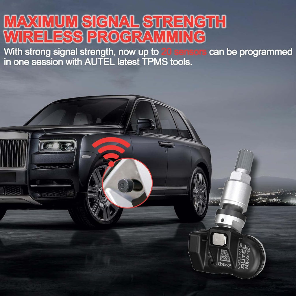 Autel TPMS Sensors Set of 4, Programmable Mx Sensor for Tire Pressure,315MHz + 433MHz Press-in OE-Level(Metal valves) Programmed by TS408S TS508WF TS601 TS900 MS906TS ITS600