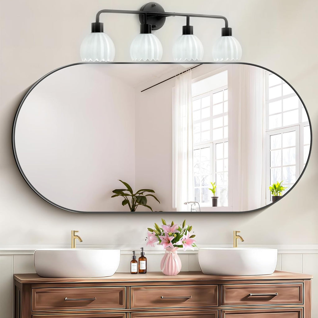 1-Light Gold Brass Bathroom Light Fixture,Wall Sconces set of 2,Brushed Gold Vanlity Light Over Mirror,Bathroom Vanity Light with White Tulip Glass Flower Shade,E26 Socket(Bulbs Not Included)