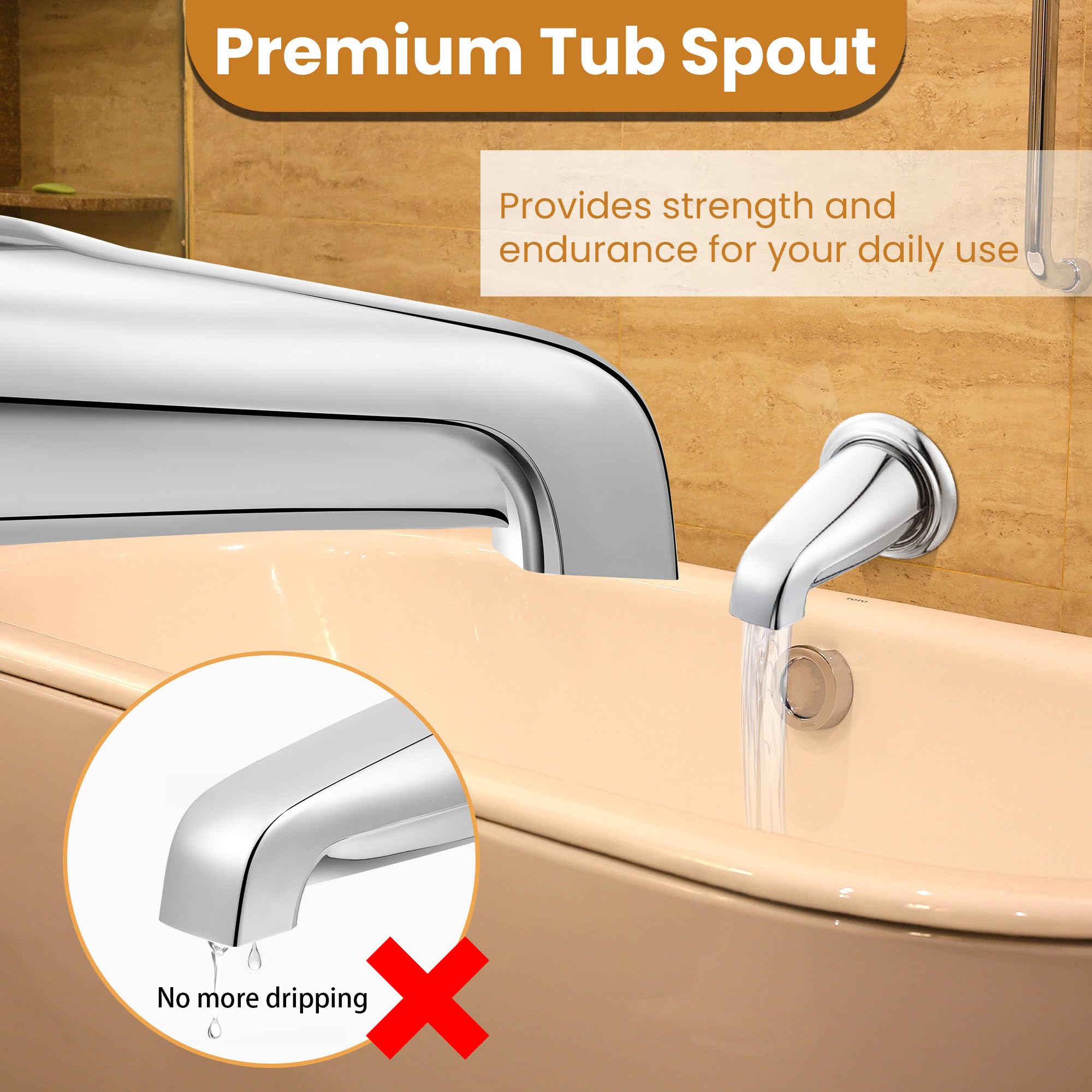 Dreyoo Tub Spout (Universal Fits 1/2" Copper Pipe, 1/2" IPS and 3/4" IPS), Bathroom Bathtub Faucet with Adapters and Hex Wrench(Brushed Nickel,Simple)