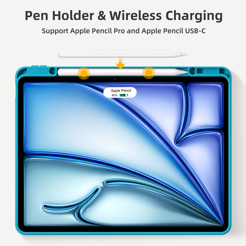 Akkerds Compatible for iPad Air 13 Inch Case (M4/M3/M2) 2026/2025/2024 with Pencil Holder, Trifold Stand Protective Cover/Soft TPU Back for iPad Air 13 Case, Supports Touch ID, Auto Wake/Sleep, Black