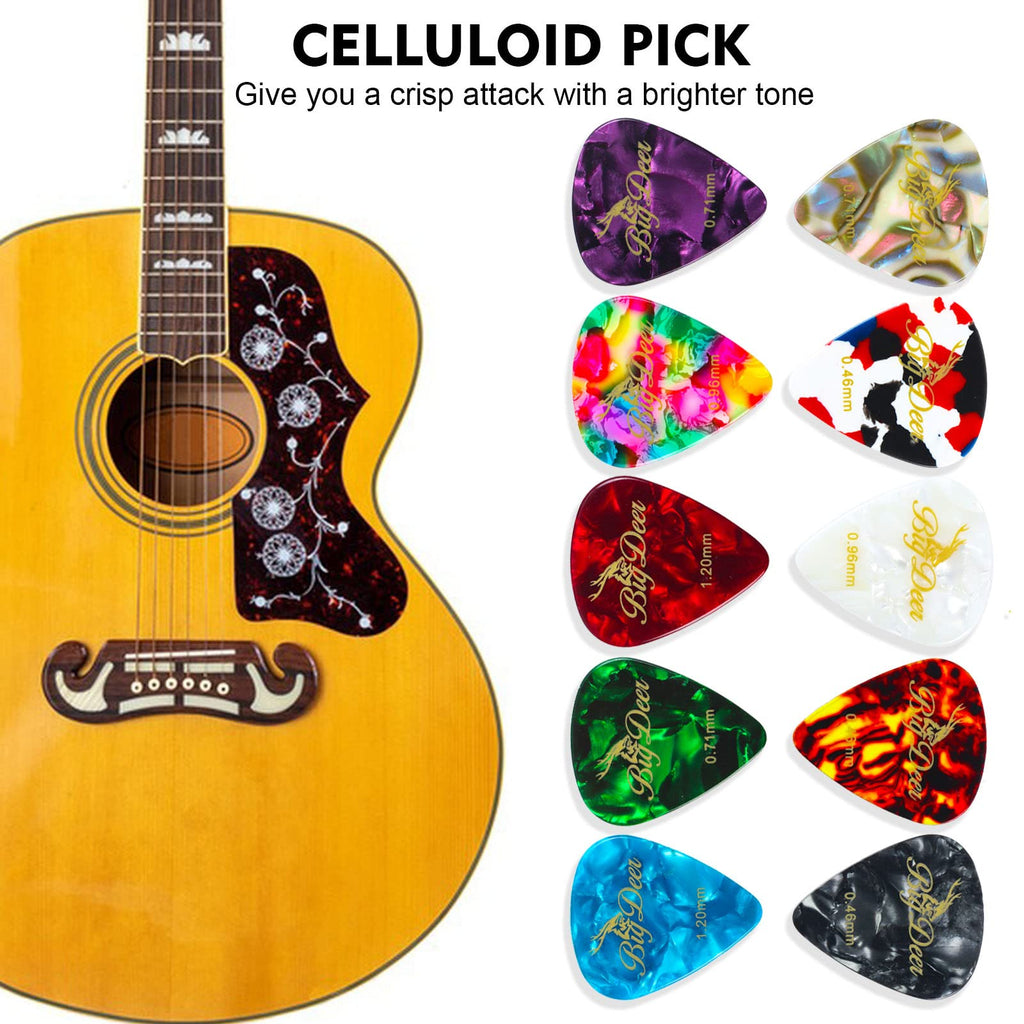 BigDeer 16 pack Celluloid Guitar Picks ，includes Thin,Medium, Heavy & Extra Heavy Picks Plectrums for Acoustic Guitar,Ukulele,Bass Wrapped in tin box