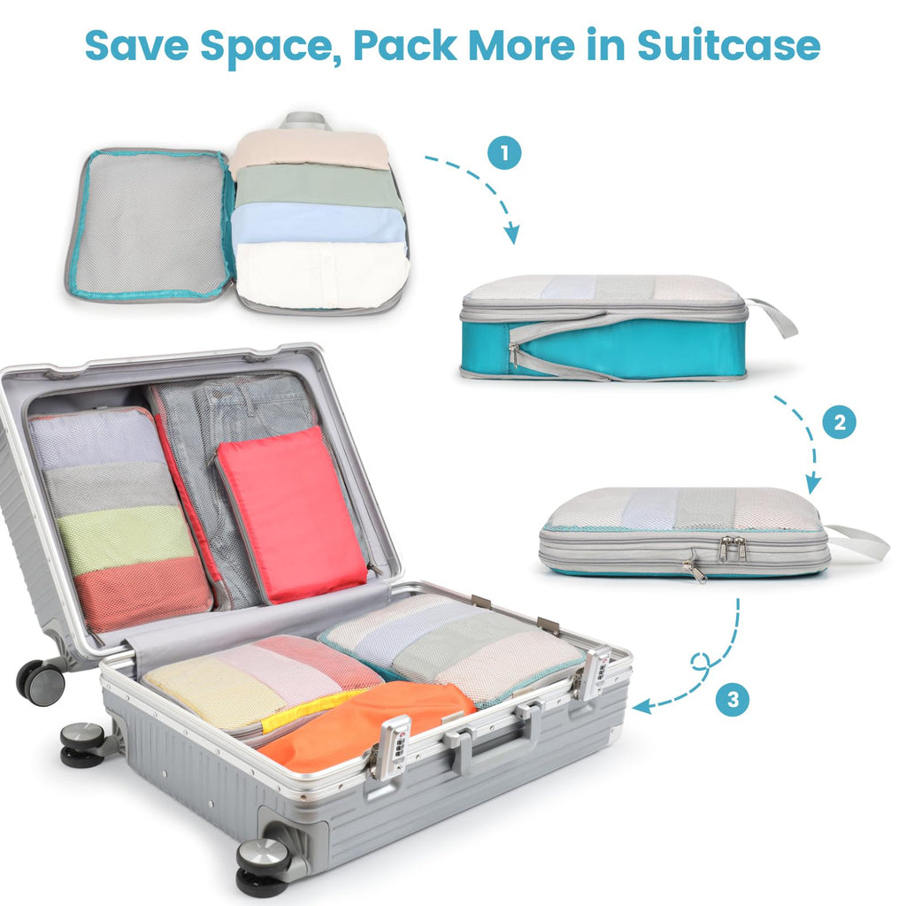 Cambond Compression Packing Cubes for Travel - Lightweight Expandable Travel Bags Luggage Organizers Travel Essentials Compression Cubes for Travel Space Saver for Carry on Suitcases Organizer