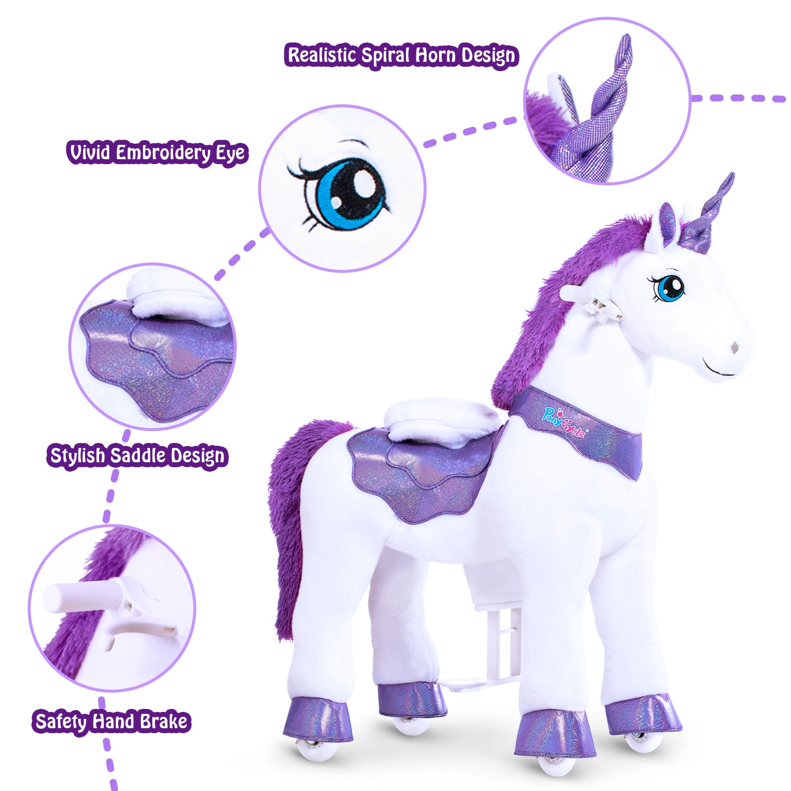 PonyCycle Ride on Toys Riding Black Horse Toys No Battery Required (with Brake/ 30" Height/Size 3) Pony Rider Walking Animals Rocking Horse Ride on Horse for Kids Riding Toys E338