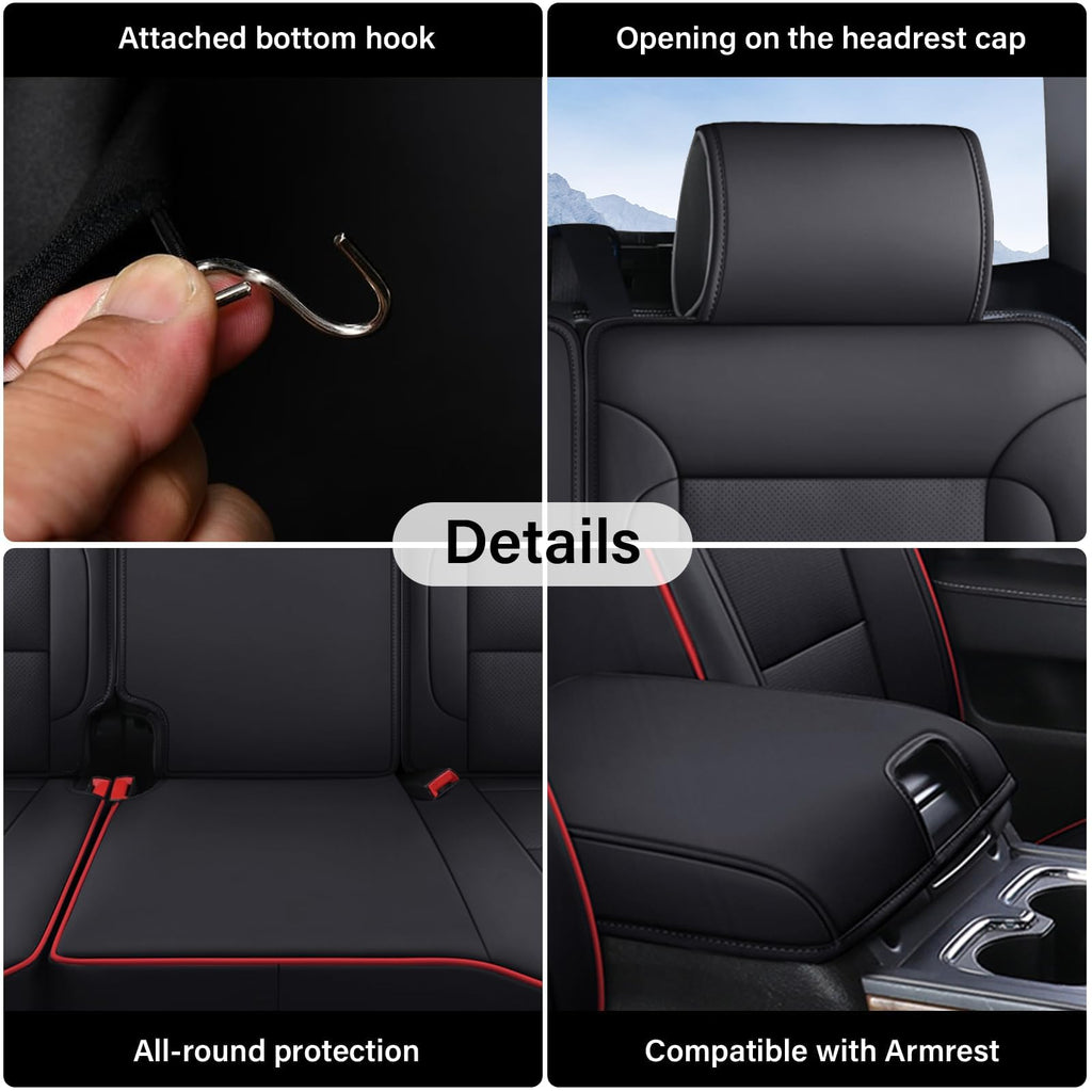 Coverado Chevy Silverado Seat Covers, Faux Leather Seat Covers Fit for Chevy Silverado GMC Sierra 2007-2025 1500, 2015-2025 2500HD 3500HD Crew Double Extended Cab (Front, Black)