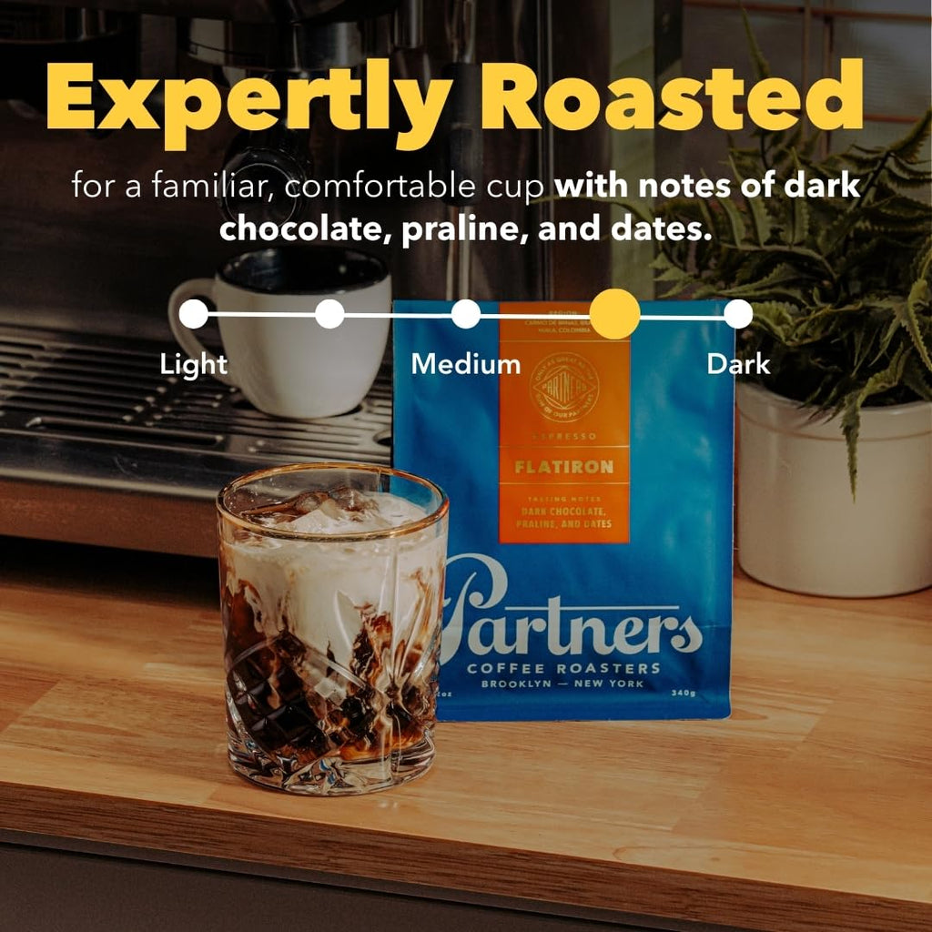 PARTNERS COFFEE ROASTERS - Whole Bean Coffee (Bedford - Espresso, Medium Roast) 12oz - Fruity, Complex, Espresso - Whole Coffee Beans - Lab Tested for Mycotoxins & Heavy Metals - Hand Roasted in NYC