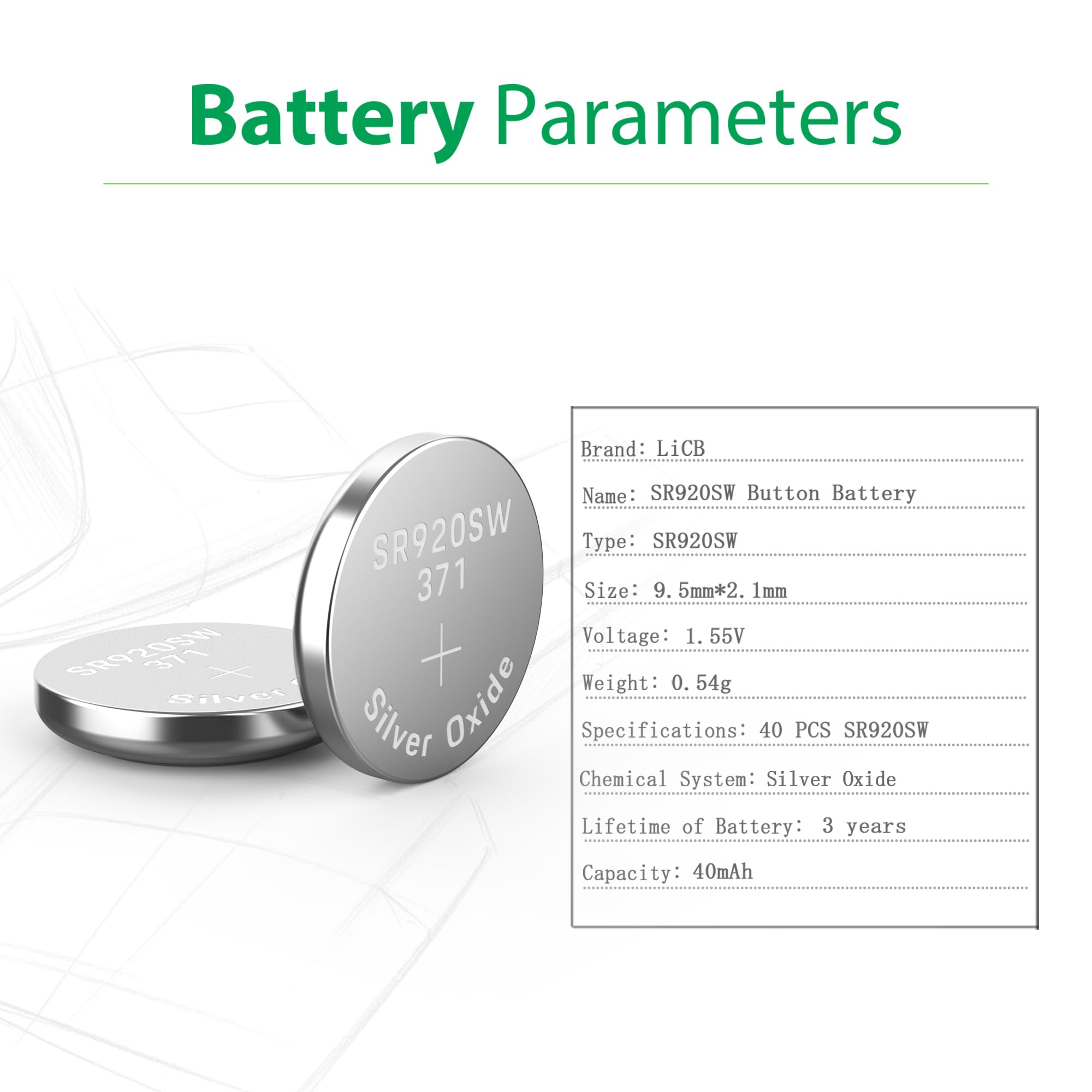 LiCB 10 Pack 371 SR920SW Watch Battery,Long-Lasting & Leak-Proof,High Capacity Silver Oxide 1.55V Button Cell Batteries for Watch