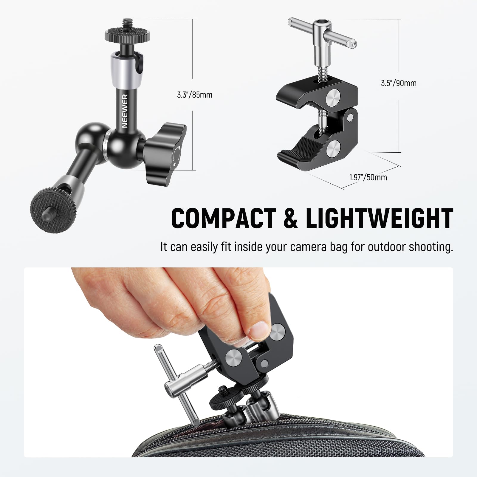 NEEWER 5.9"/15cm Adjustable Friction Magic Arm with 1/4" Screw on Both Ends, Compatible with SmallRig Cage, Flash/LED Light/Microphone/Monitor/SuperClip, Max Load 4.4lb/2kg, ST15