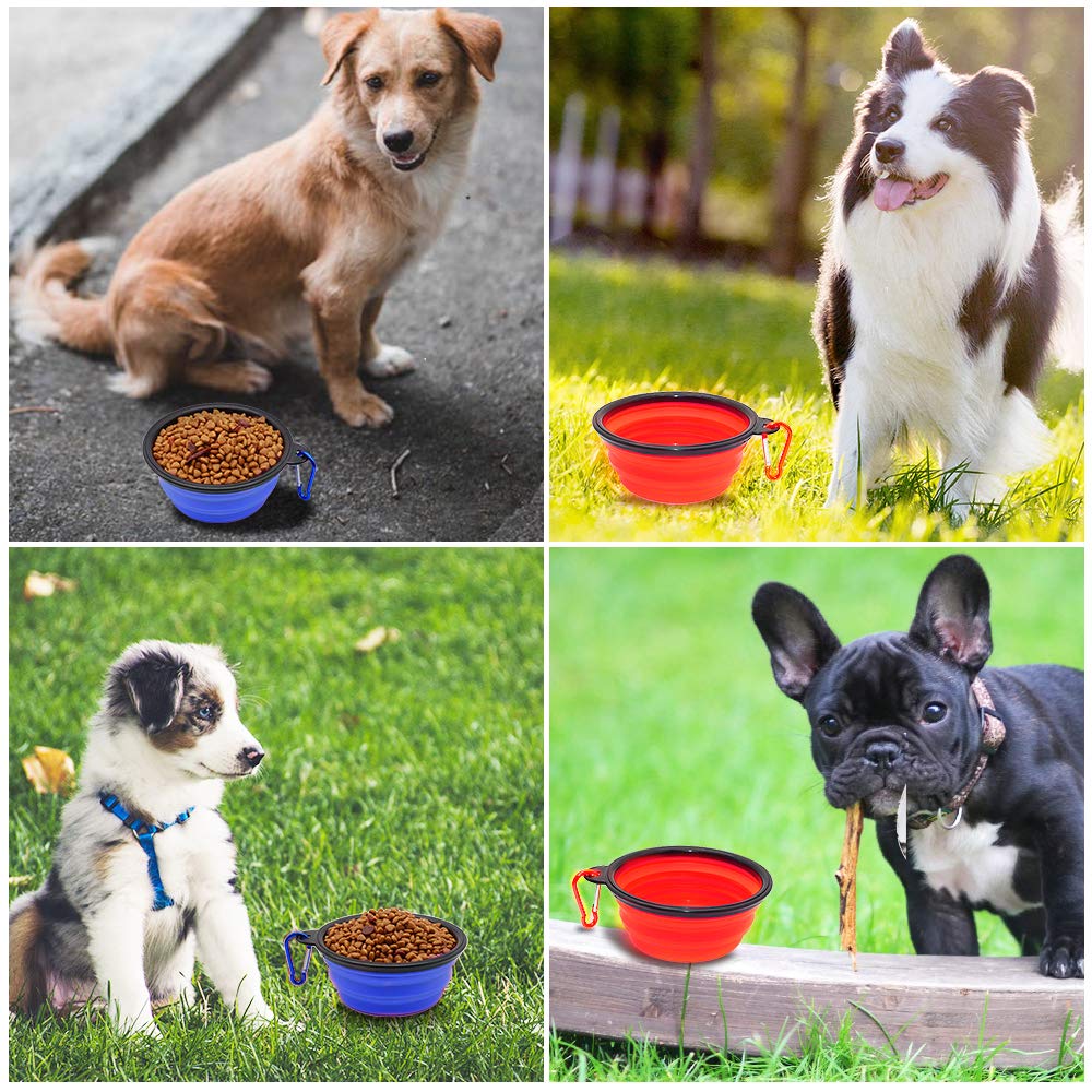 Dog Bowl Pet Collapsible Bowls, 2 Pack Collapsible Dog Water Bowls for Cats Dogs, Portable Pet Feeding Watering Dish for Walking Parking Traveling with 2 Carabiners (Small, Black & Pink)