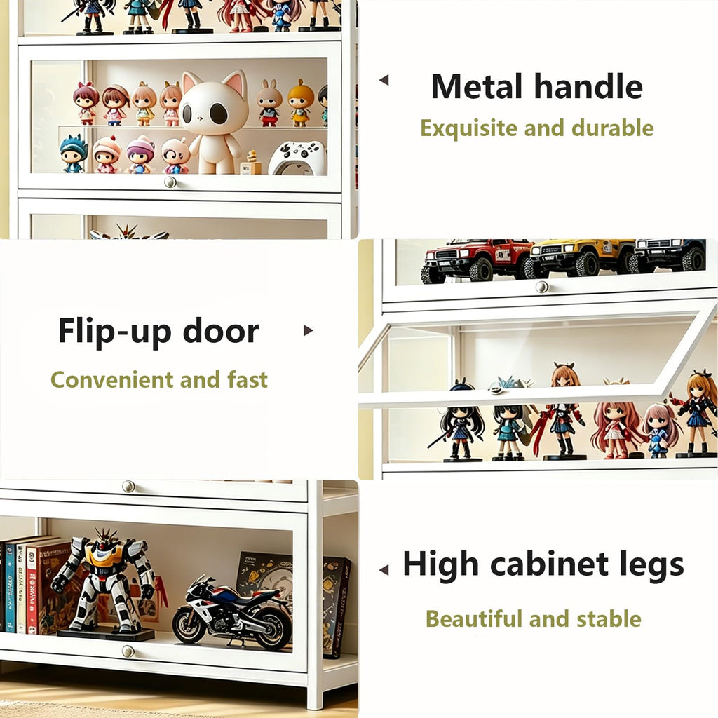 Display Cabinet with Acrylic Glass Door, 5 Tier Curio Display Case, Collectibles Toy Organizers Rack & Display Shelf, Kids Bookcase for Bedroom, Reading Nook, living Room, Bamboo (Black -flip Door)