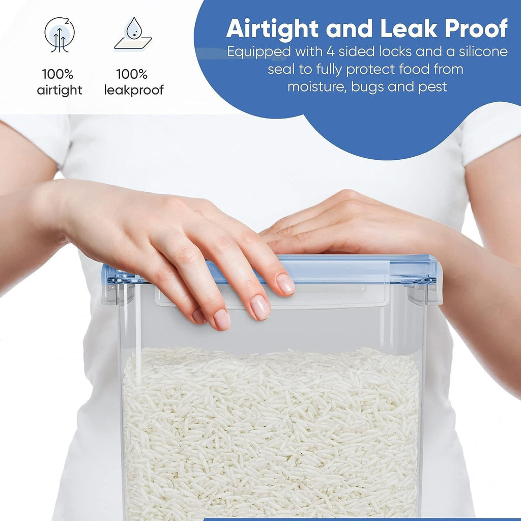 Chef's Path Kitchen Storage Box Set of 4 Extra Large Airtight Food Storage Jars for Sugar Flour Cereal Rice - Measuring Spoons, Pen and Food Preservation Labels (5.2 L)