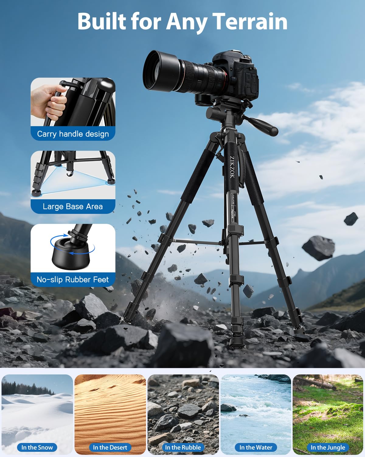 75" Camera Tripod, Aluminum Heavy Duty Camera Stand for ipad Phone, Travel Tripod with/Carry Bag/Phone Tablet Holder, Compatible with Canon Nikon Sony DSLR, Spotting Scopes, Max Load 15 Lb(Black)
