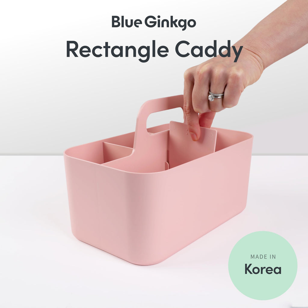BLUE GINKGO Stackable Organizer Caddy – Korean-Made Portable Tote for Bathroom, Office, Crafts, or School Supplies (Long Rectangle, Blue)