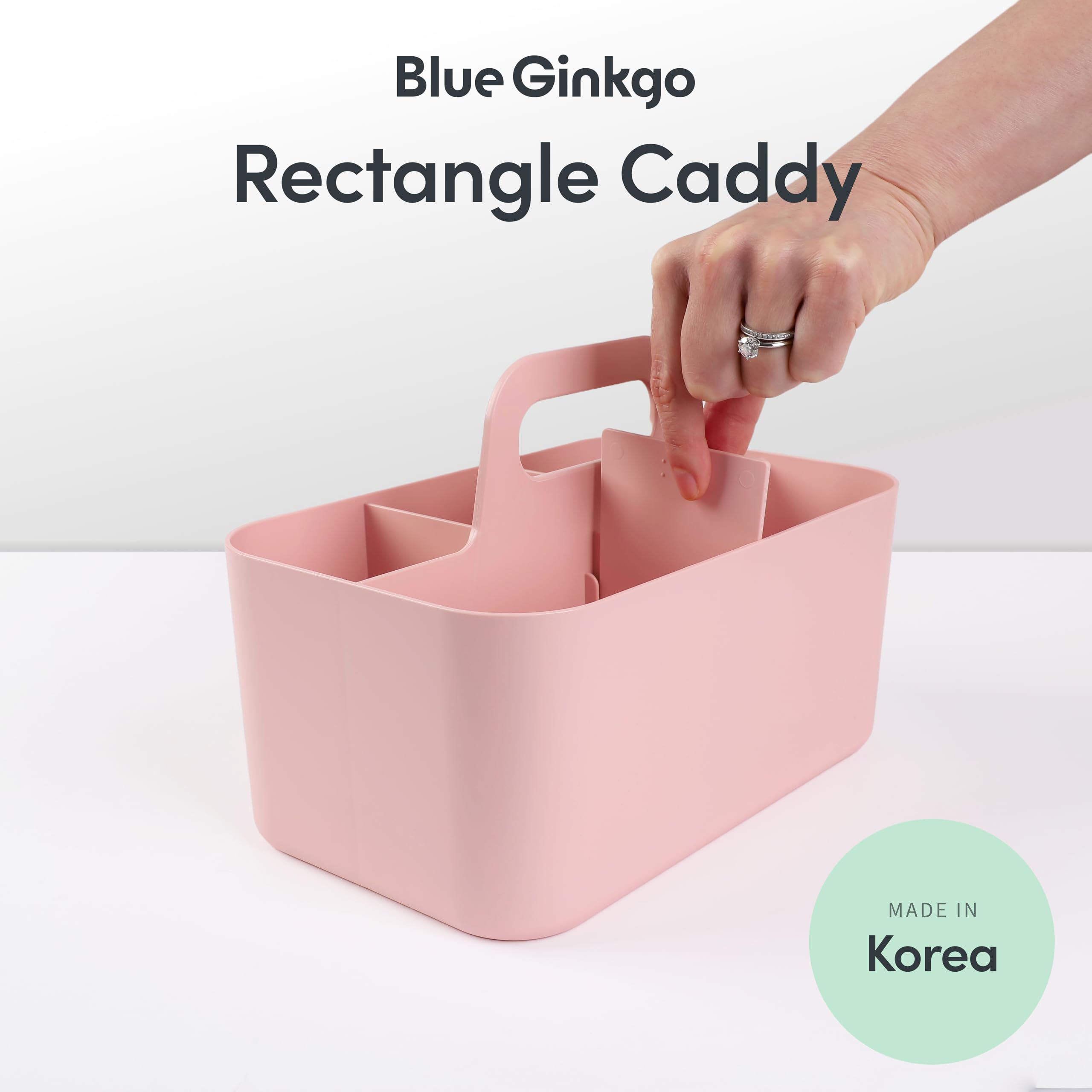 BLUE GINKGO Stackable Organizer Caddy – Korean-Made Portable Tote for Bathroom, Office, Crafts, or School Supplies (Long Rectangle, Blue)