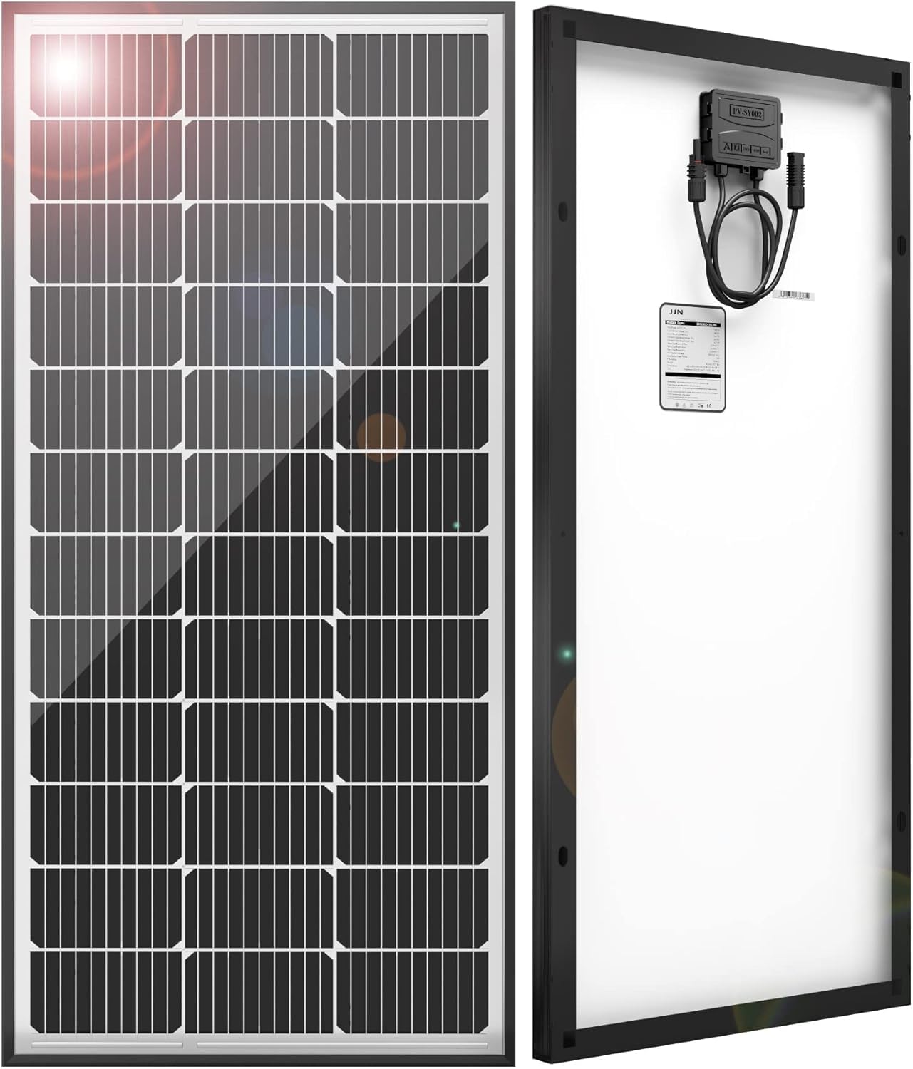 JJN 100 Watt Solar Panels, 10BB Monocrystalline 12V 100W Solar Panel, 23% High Efficiency PV Module Power Charger for RV, Home, Farm, Boat, Caravan and Off-Grid Applications