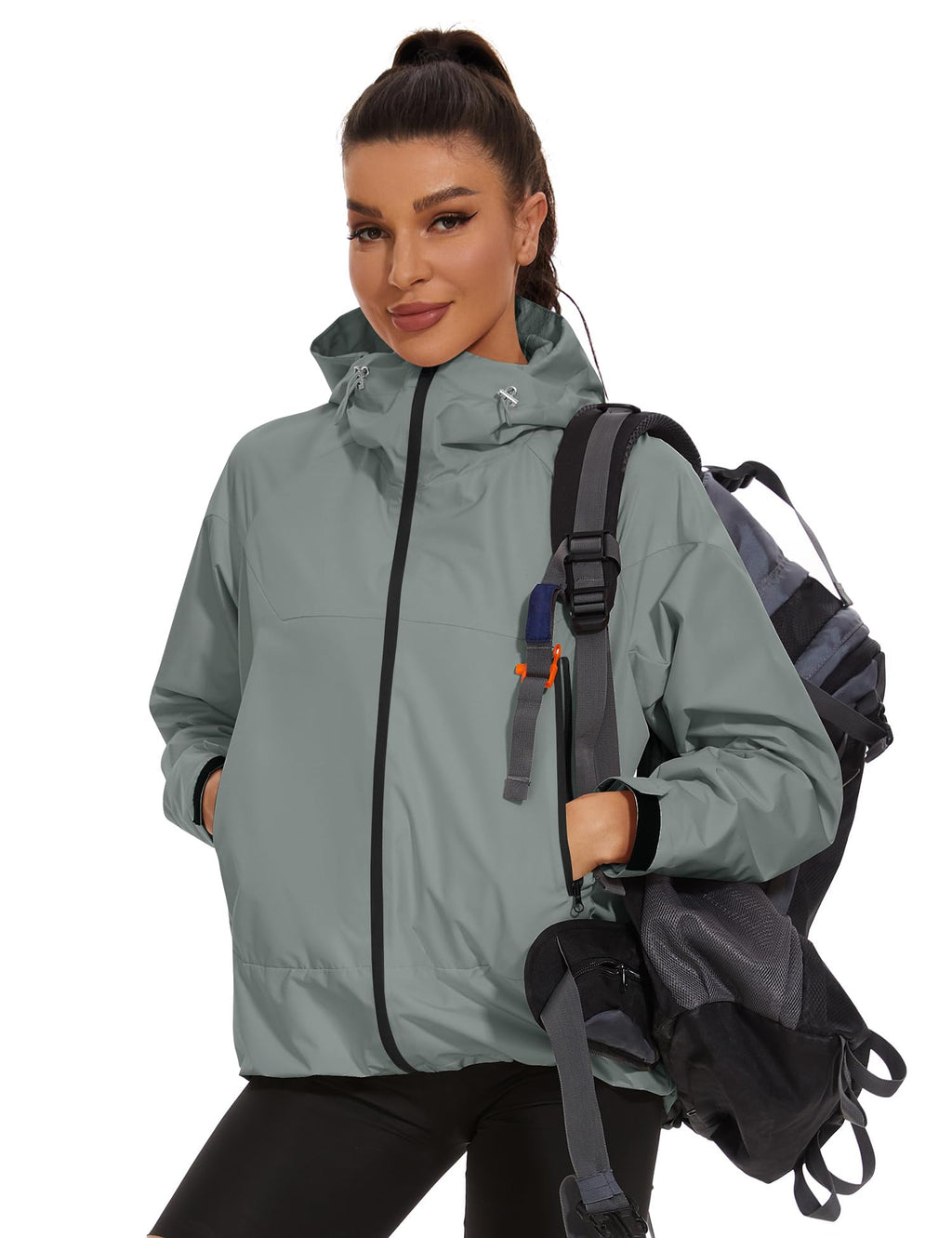 Avoogue Rain Jacket for Women Waterproof Lightweight Rain Coat Hiking Windbreaker Jacket with Hood