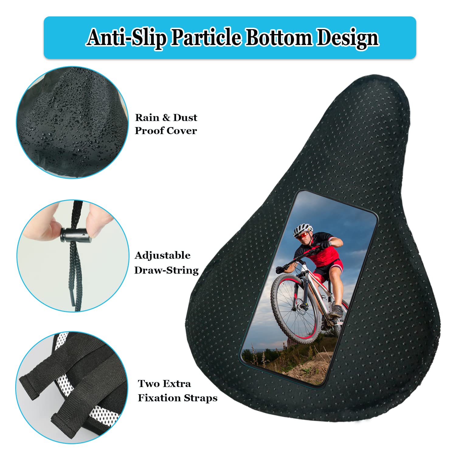 Geronmine Gel Bike Seat Cover Padded Bicycle Saddle Covers for Women & Men, Most Comfortable Exercise Bike Seat Cushion Cover, Soft for Spin Indoor Outdoor Cycling Class Mountain Stationary Bikes
