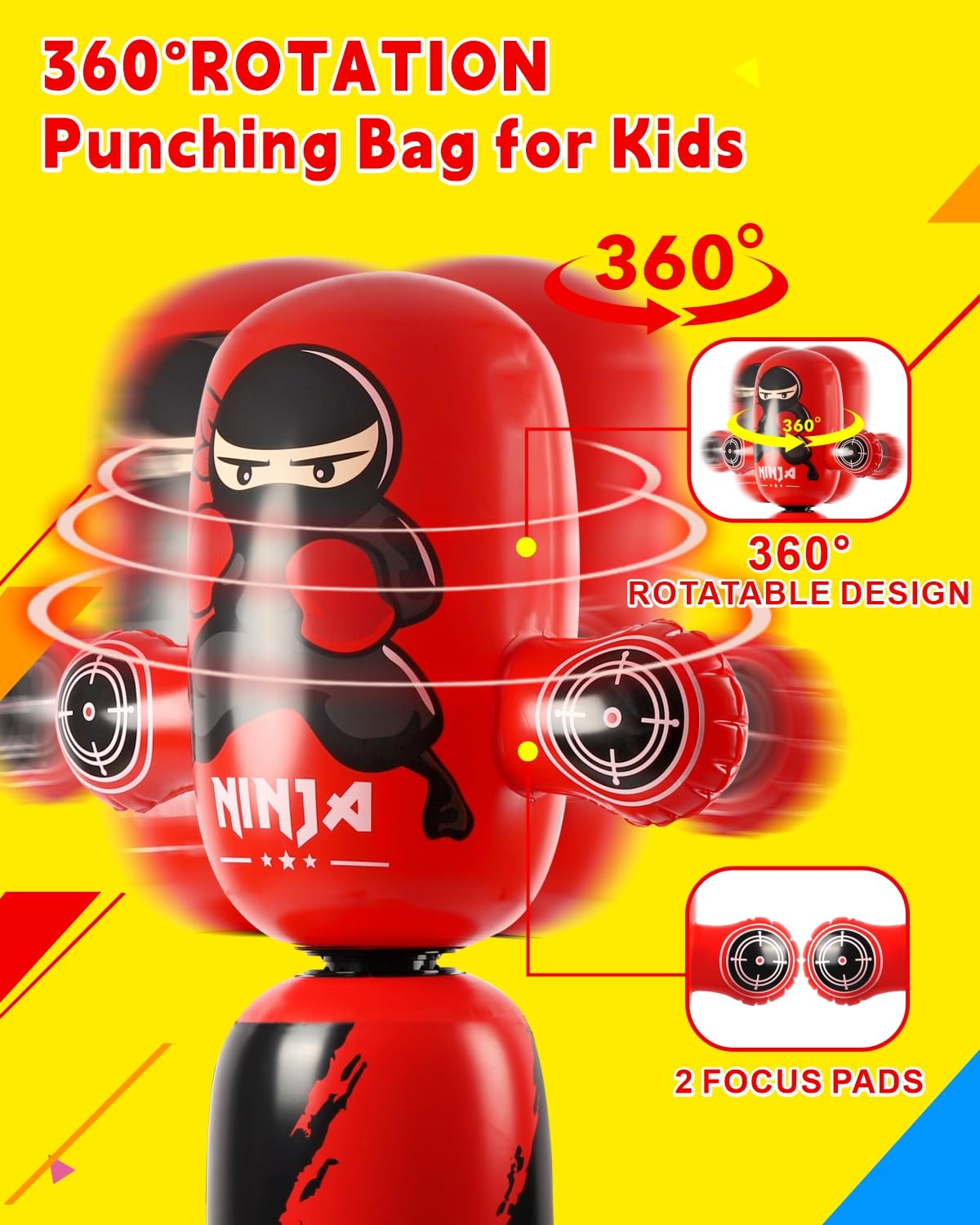 Punching Bag for Kids,New Upgraded 360°Rotating Kids Punching Bag,Inflatable Boxing Bag Toy for Boys Girls, Christmas Birthday Gift for Kids Age 3-12