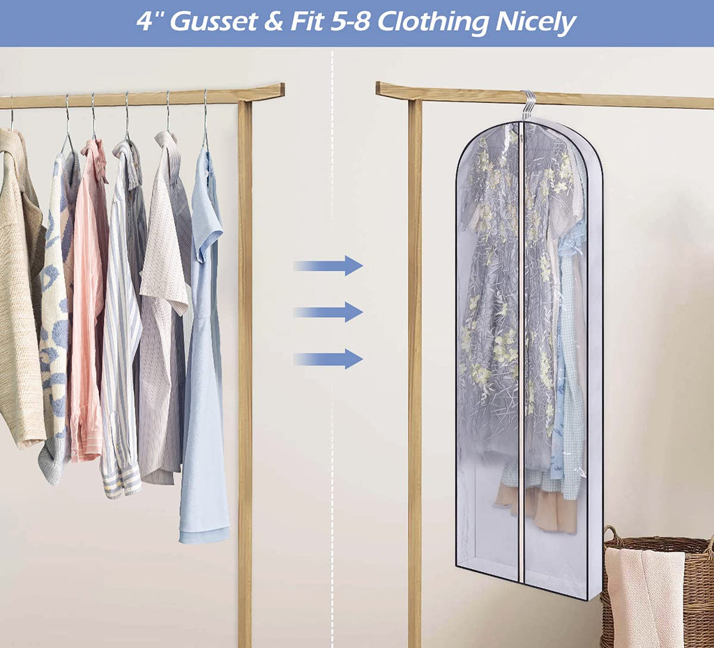 SLEEPING LAMB 60" Gusseted Garment Bags for Closet Storage Clear Dress Bag Hanging Clothes Storage for Long Gowns, Coats, Sweaters, 2 Packs