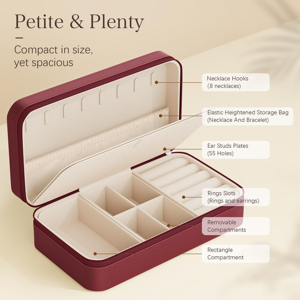 DesignSter Travel Jewelry Box, PU Leather Portable Jewelry Case, Small Jewelry Boxes for Gifts, Travel Jewelry Organizer for Women Rings Earrings Necklaces Bracelets (Avocado Green)