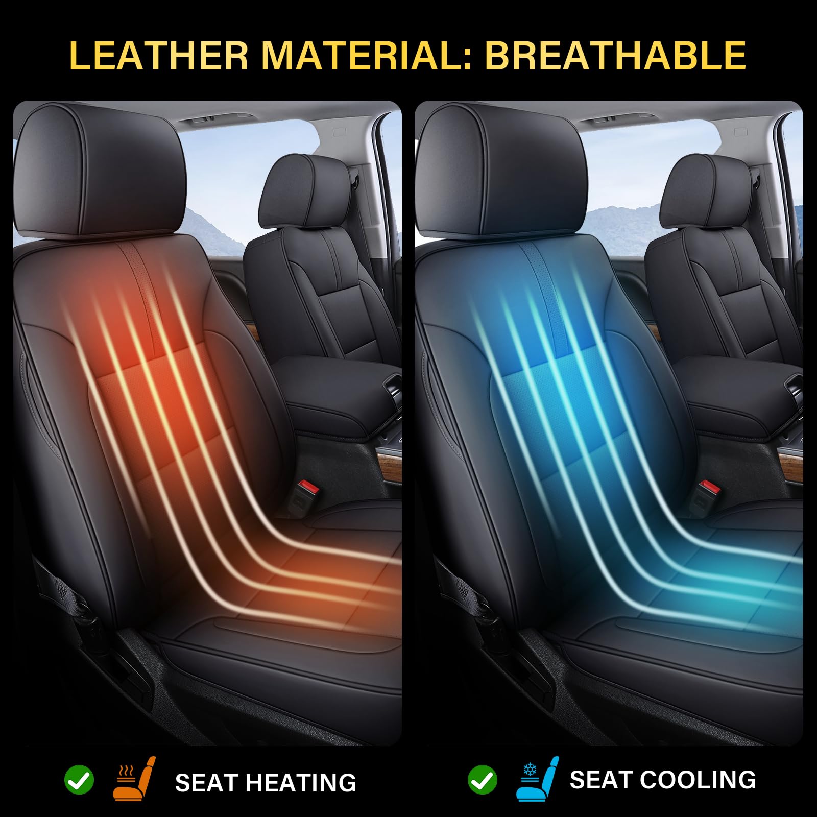 Coverado Chevy Silverado Seat Covers, Faux Leather Seat Covers Fit for Chevy Silverado GMC Sierra 2007-2025 1500, 2015-2025 2500HD 3500HD Crew Double Extended Cab (Front, Black)