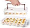 Deviled Egg Containers with Lid, (Set of 2), Plastic Deviled Egg Tray Carrier with Handle for 48 Eggs, Clear Storage Egg Platter for Devil Egg, Fridge Stackable Portable Egg Holder