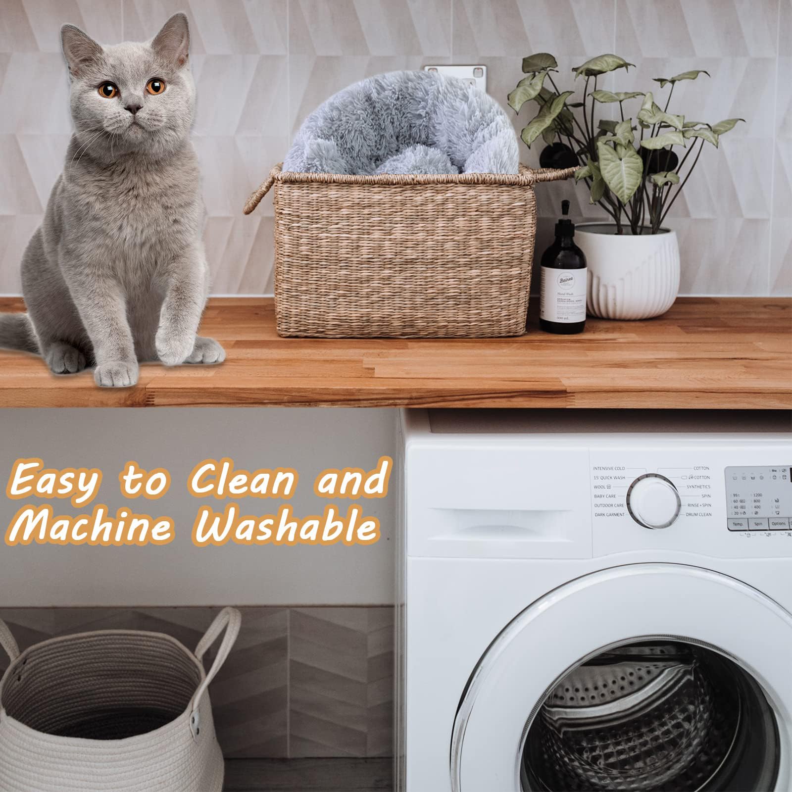 Nisrada Cat Beds for Indoor Cats,15.7 Inch Small Cats Beds, Washable-Round Pet Bed for Puppy and Kitten with Slip-Resistant Bottom