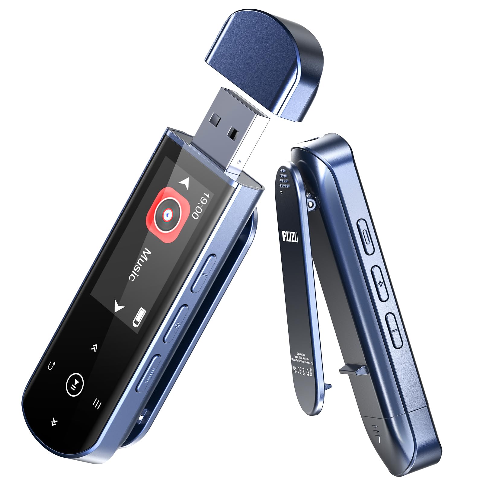 RUIZU 64GB USB MP3 Player with Bluetooth 5.3, Clip Jam Portable Music Player for Sports Running, USB MP3 Player Stick with FM Radio, Voice Recorder, Digital Audio Shuffle Repeat, Phone File Transfer