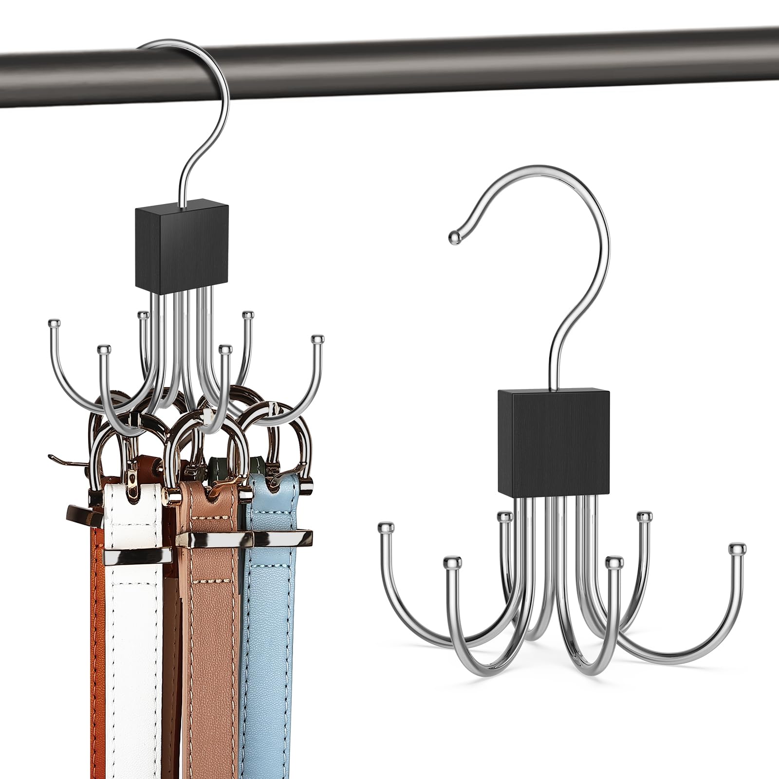 1 Pack Belt Hanger, Belt Organizer for Closet | 360° Rotatable, Max 24 Belt Storage, Space Saving, Closet Organizers and Storage