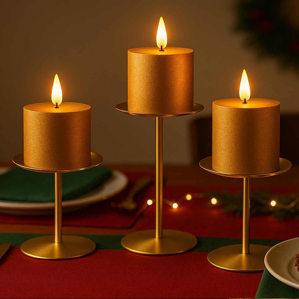 smtyle Modern Black Candle Stand Candelabras, Set of 3 Metal Candleholder Sets for Pillar Candles, Minimalist Farmhouse Decor for Fireplace Mantel & Dining Table Centerpiece