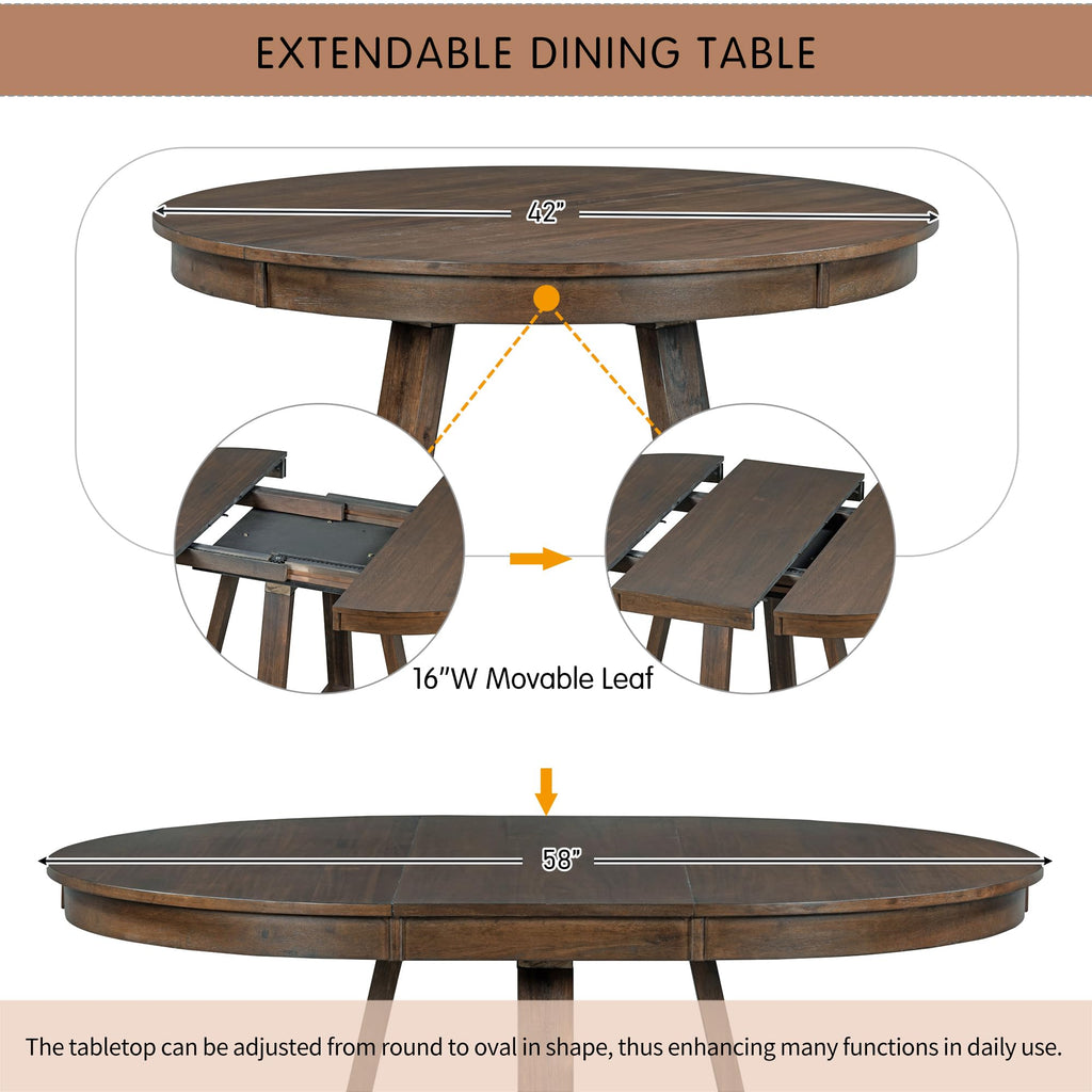 LUMISOL 5-Piece Dining Table Set for 4, Farmhouse Round Kitchen Table Set with Special Shaped Legs and 4 Upholstered Chairs for Kitchen, Dining Room, Small Space, Antique Blue