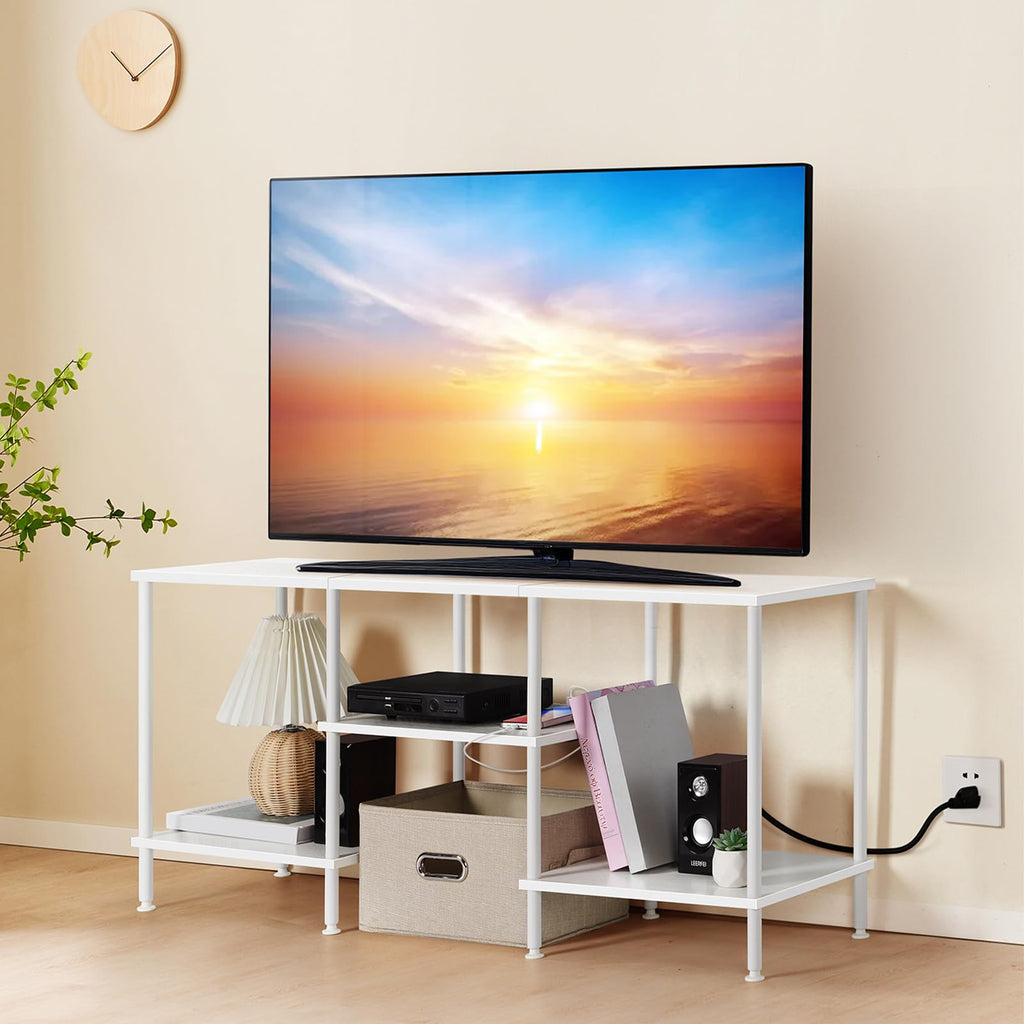 OYEAL Black Bedroom TV Stand with Power Outlets up to 50 inch TV, Small Entertainment Center Stand with Storage Modern Media TV Console Table for Living Room Bedroom