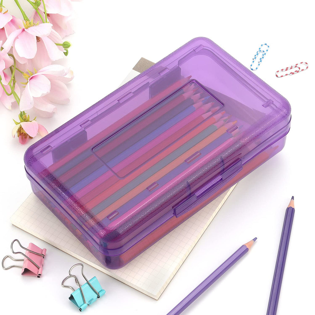 Tamaki 1 Pack Plastic Pencil Box Large Capacity Pencil Boxes Clear Boxes with Snap-tight Lid Stackable Design and Stylish Office Supplies Storage Organizer Box, Black
