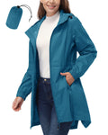 33,000ft Women's Waterproof Long Rain Coats Packable Rain Jacket with Hood Trench Coats Windbreaker