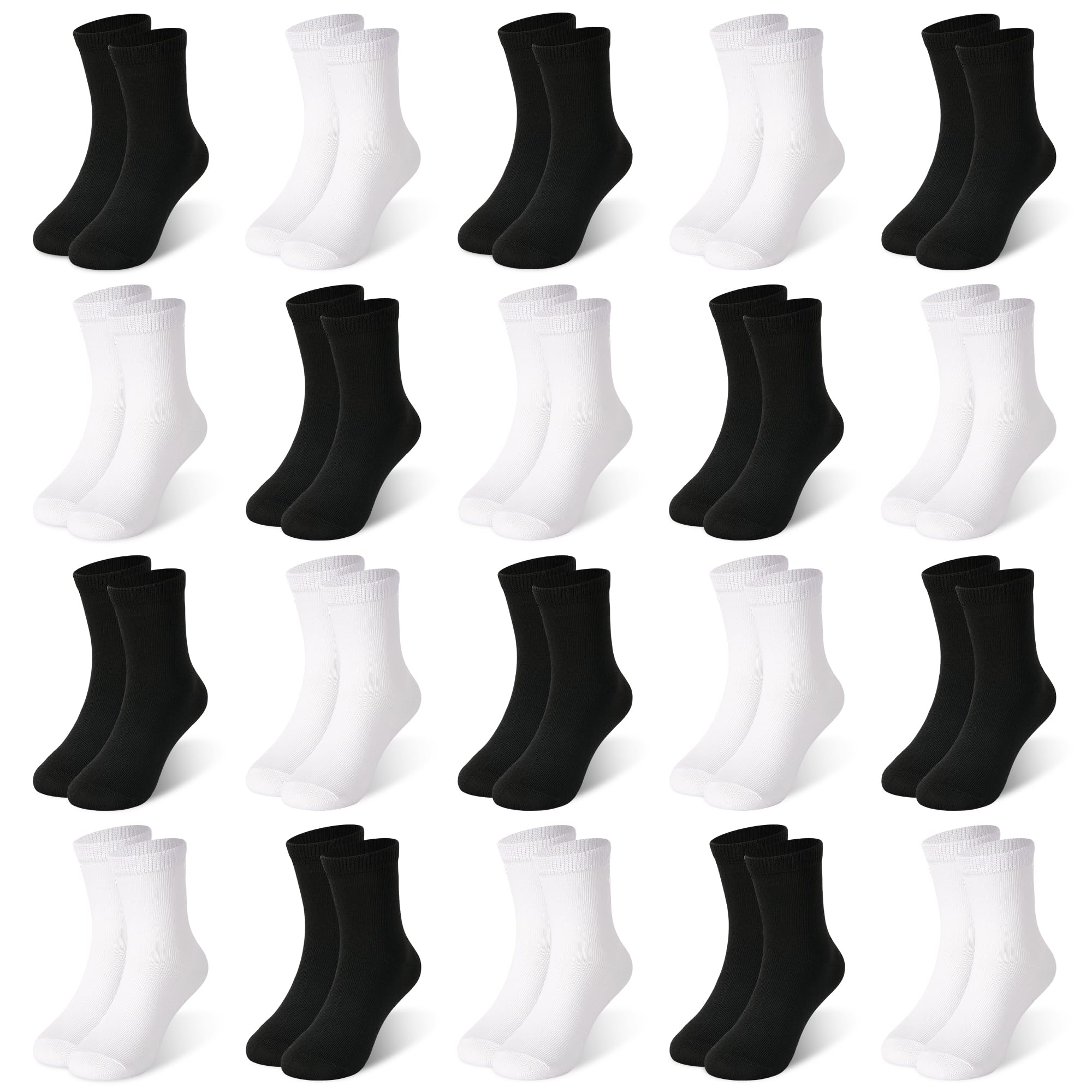 ZERULETS 20 Pairs Toddler Kids Crew Socks - Boys Girls Athletic Mid Calf Cut for School, 1-13 Years