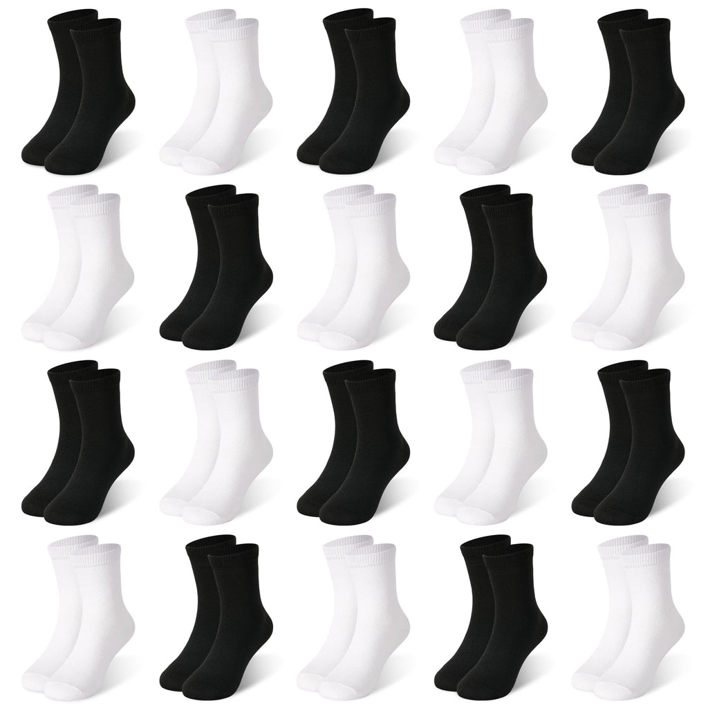 ZERULETS 20 Pairs Toddler Kids Crew Socks - Boys Girls Athletic Mid Calf Cut for School, 1-13 Years