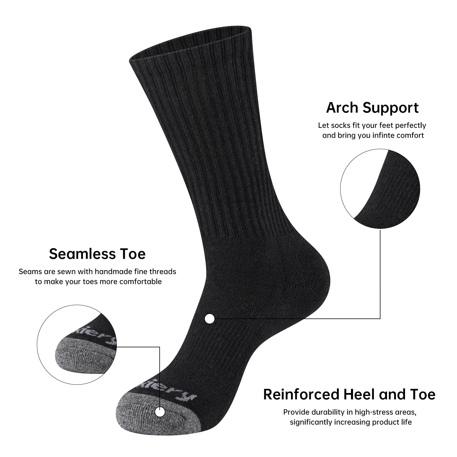 Monxiery Mens Cotton Moisture Wicking Cushioned Crew Socks, Athletic Performance Work socks