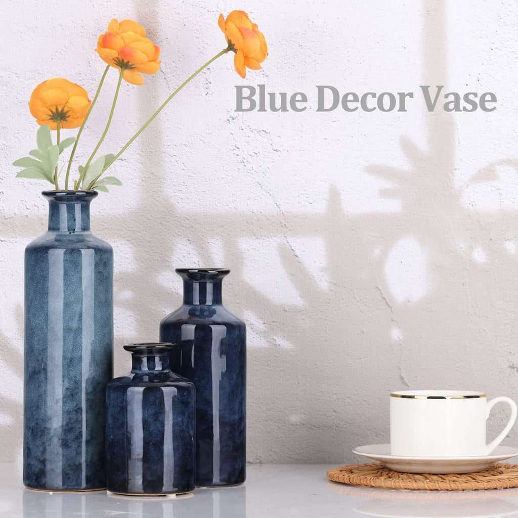 Ceramic Vase Set - 3 Ceramic Small Vases, Farmhouse Country Flower Vase Home Decor, Living Room Decoration, Table Decoration, Fireplace Decor, and Entrance Decorations Centerpieces