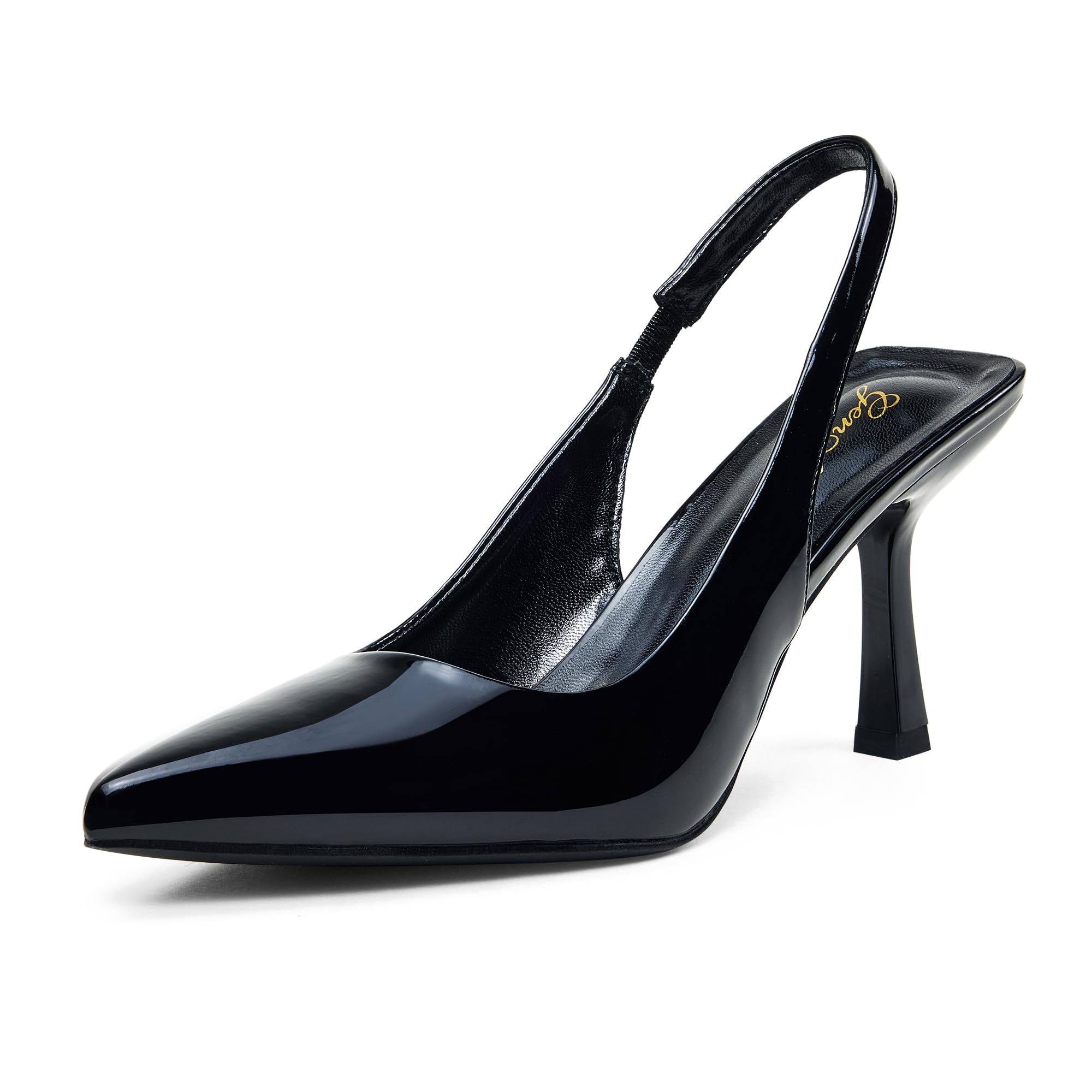 GENSHUO Women's Slingback Kitten Heel Pointed Closed Toe Stiletto Pumps Slip on Elastic Strap Wedding Party Dress Sandals Shoes