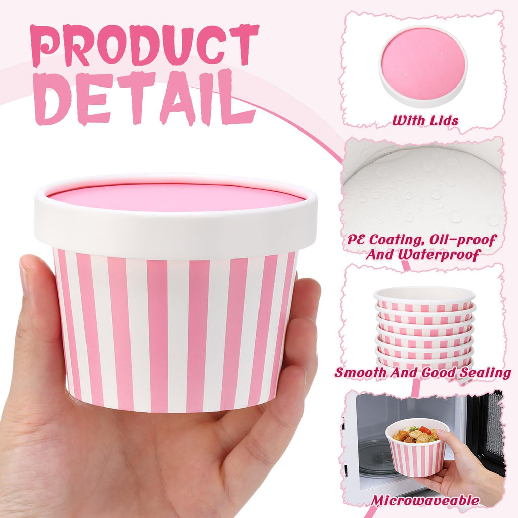 Fulmoon 100 Pack Paper Soup Containers with Lids Disposable Paper Food Containers with Vented Lid Kraft Ice Cream Cake Dessert Cups Soup Bowl for Party Hot Food Fruit Microwave(4 oz,Brown)