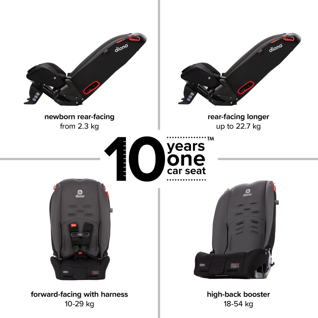 Diono Radian 3R, 3-in-1 Convertible Car Seat, Rear Facing & Forward Facing, 10 Years 1 Car Seat, Slim Fit 3 Across, Jet Black