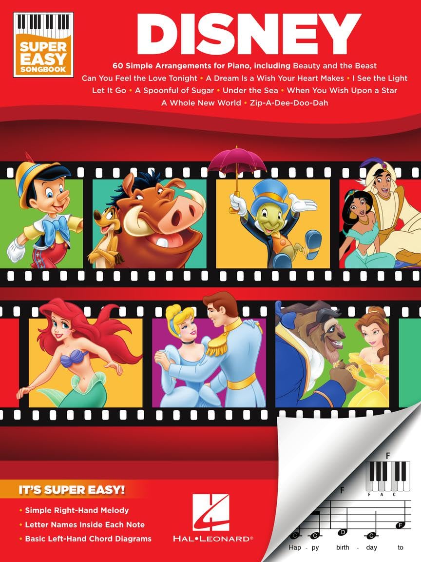 Disney Super Easy Songbook | Easy Piano Sheet Music for Beginners | 60 Classic Disney Songs with Lyrics and Chord Diagrams | Piano Music Book for Kids Students and Teachers | Fun Learning Gift
