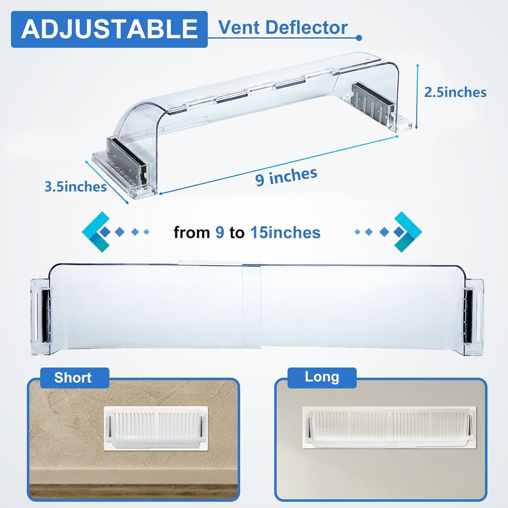 Air Vent Deflectors Adjustable Magnetic Heat and Vent Cover,9" to 15"Inches-Heavy Duty Unbreakable Plastic with Magnet Secure Design,for Vent Covers for Home Floor,Sidewall,Ceiling Registers,2 Pack | Helps balance room temperature
