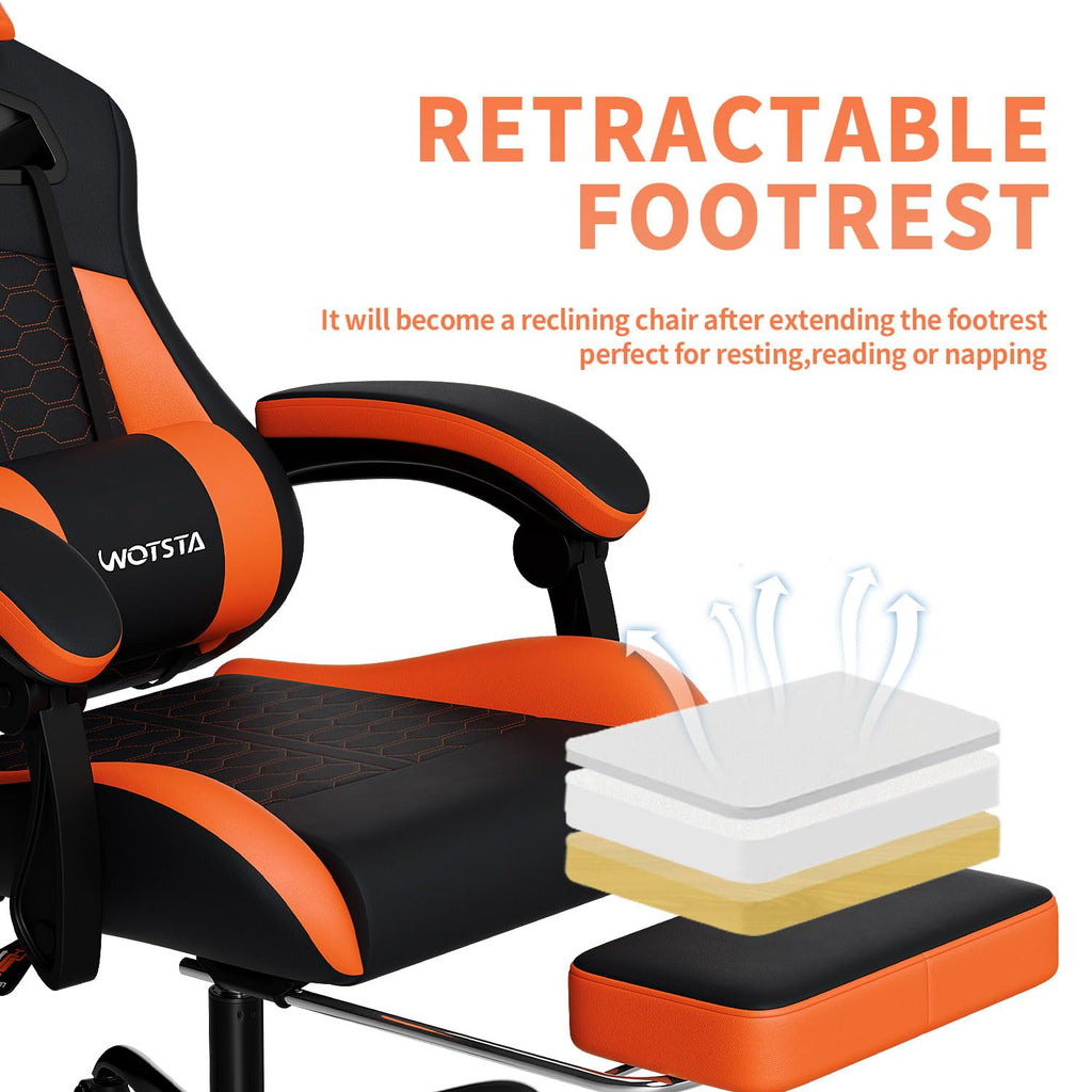 Gaming Chair with Footrest,High Back with Massage Reclining Computer Chair， Big and Tall Racing Gaming Chair Ergonomic Game Chair for Adults PVC Leather (Red)
