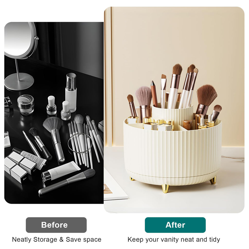 Makeup Brush Holder Organizer,360° Rotating Makeup Brush Organizer,5 Slot Make up Brushes Cup for Cosmetics, Nail Polish, Art Supply, Bathroom Vanity Desktop Organizer - Black