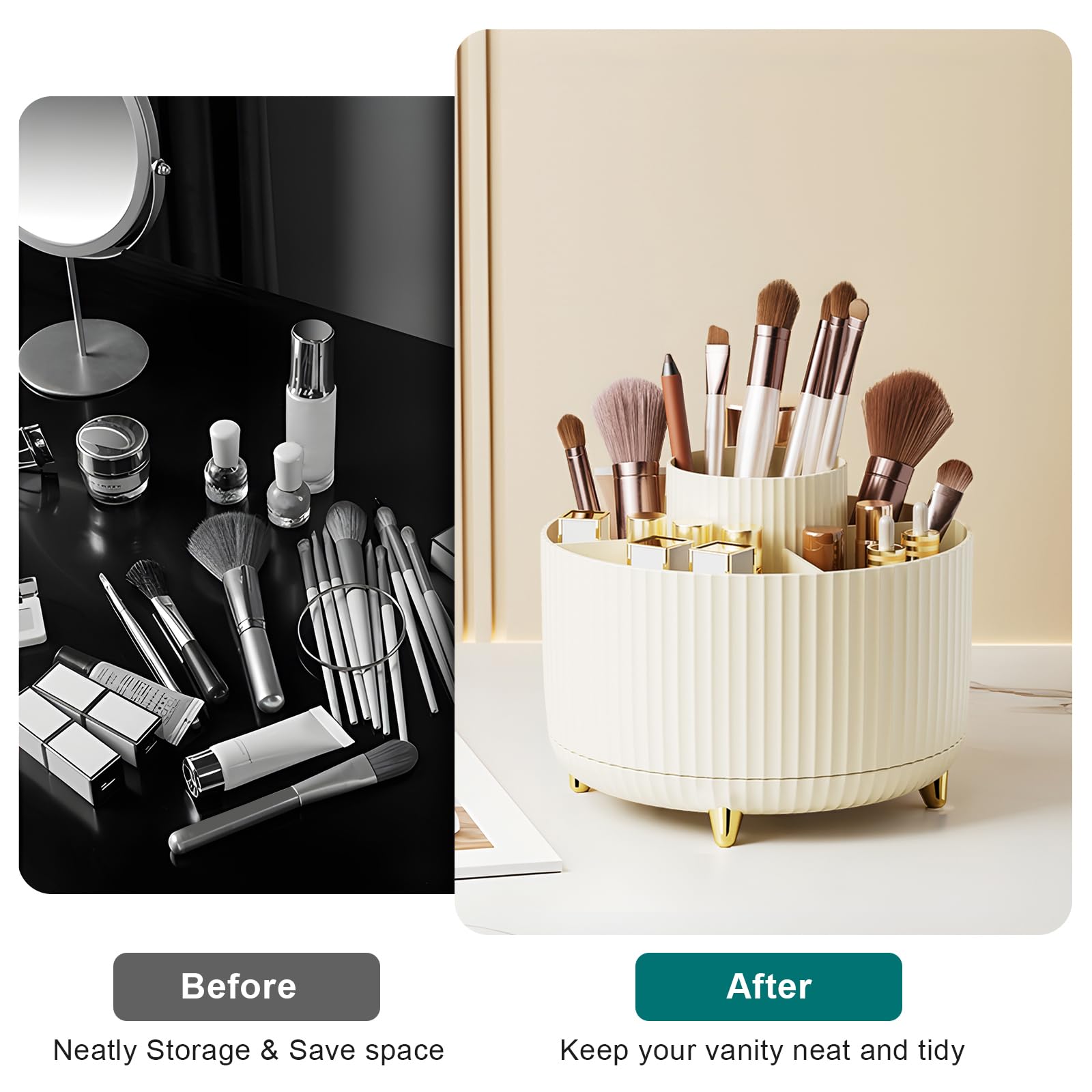 Makeup Brush Holder Organizer,360° Rotating Makeup Brush Organizer,5 Slot Make up Brushes Cup for Cosmetics, Nail Polish, Art Supply, Bathroom Vanity Desktop Organizer - Black